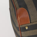 FENDI Pecan Canvas Boston Bag PVC Black Brown gold Auth 152730-11