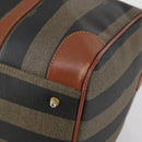 FENDI Pecan Canvas Boston Bag PVC Black Brown gold Auth 152730-12
