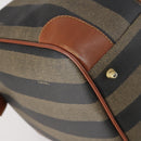 FENDI Pecan Canvas Boston Bag PVC Black Brown gold Auth 152730-13