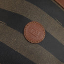 FENDI Pecan Canvas Boston Bag PVC Black Brown gold Auth 152730-14