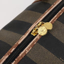 FENDI Pecan Canvas Boston Bag PVC Black Brown gold Auth 152730-15