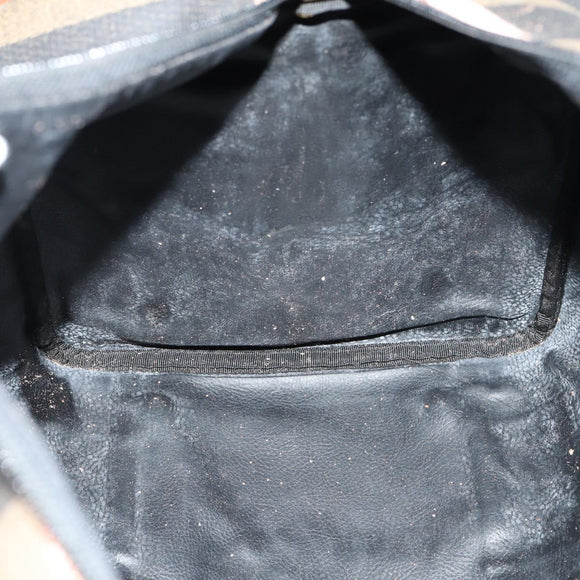 FENDI Pecan Canvas Boston Bag PVC Black Brown gold Auth 152730