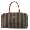 FENDI Pecan Canvas Boston Bag PVC Black Brown gold Auth 152730-2