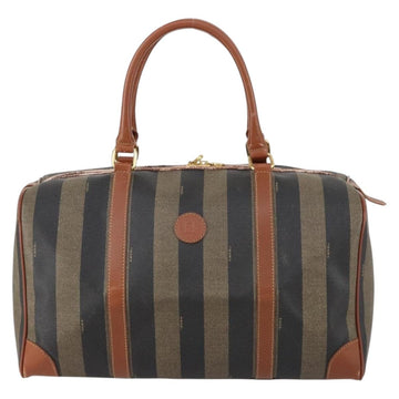 FENDI Pecan Canvas Boston Bag PVC Black Brown gold Auth 152730 - 0