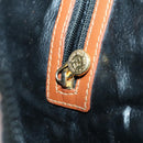 FENDI Pecan Canvas Boston Bag PVC Black Brown gold Auth 152730-20