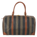 FENDI Pecan Canvas Boston Bag PVC Black Brown gold Auth 152730-3