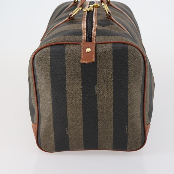 FENDI Pecan Canvas Boston Bag PVC Black Brown gold Auth 152730
