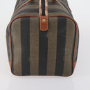 FENDI Pecan Canvas Boston Bag PVC Black Brown gold Auth 152730-5