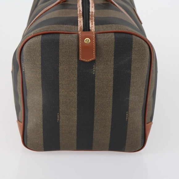 FENDI Pecan Canvas Boston Bag PVC Black Brown gold Auth 152730