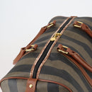 FENDI Pecan Canvas Boston Bag PVC Black Brown gold Auth 152730-6