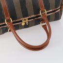 FENDI Pecan Canvas Boston Bag PVC Black Brown gold Auth 152730-7