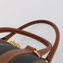 FENDI Pecan Canvas Boston Bag PVC Black Brown gold Auth 152730-8