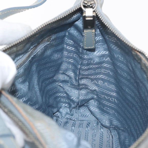 PRADA Shoulder Bag Nylon Light Blue Silver Auth 152733
