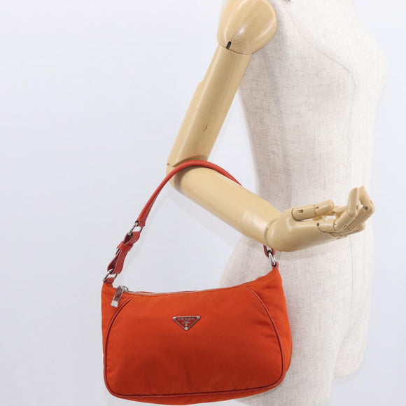 PRADA Shoulder Bag Nylon Orange Silver Auth 152734