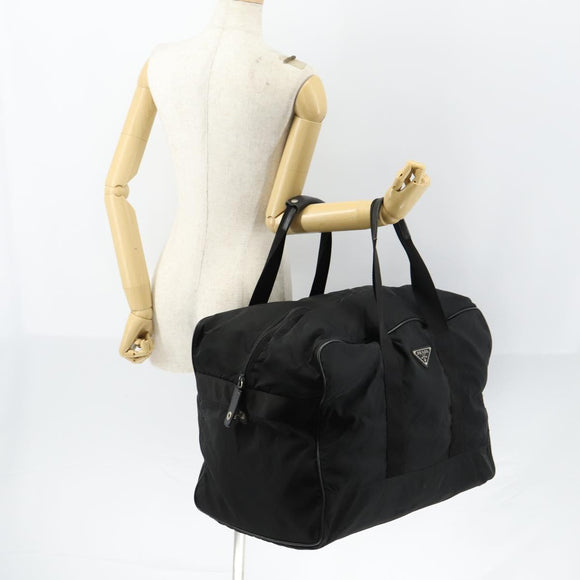 PRADA Boston Bag Nylon 2way Black Silver Auth 152736