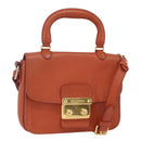Miu Miu Madras Hand Bag Leather 2way Orange Gold Auth 152737-1