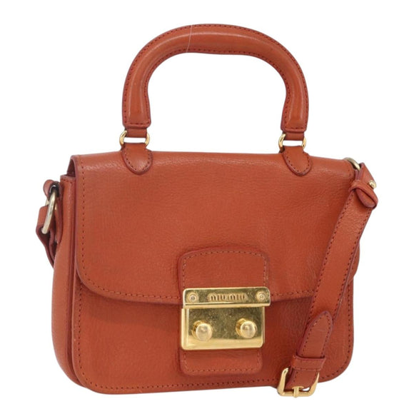 Miu Miu Madras Hand Bag Leather 2way Orange Gold Auth 152737
