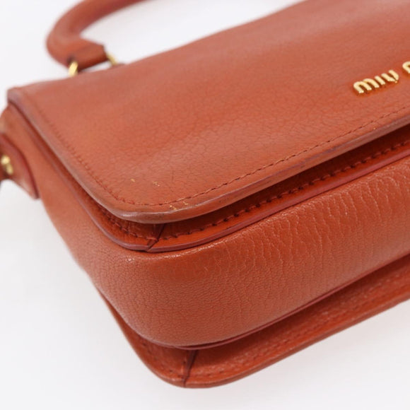 Miu Miu Madras Hand Bag Leather 2way Orange Gold Auth 152737