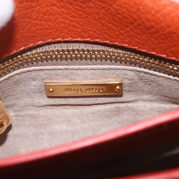 Miu Miu Madras Hand Bag Leather 2way Orange Gold Auth 152737
