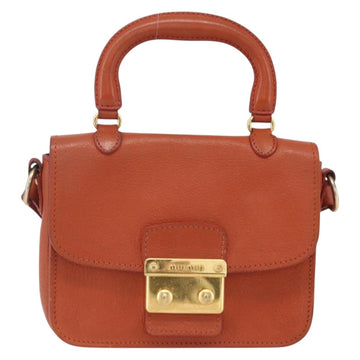 Miu Miu Madras Hand Bag Leather 2way Orange Gold Auth 152737 - 0