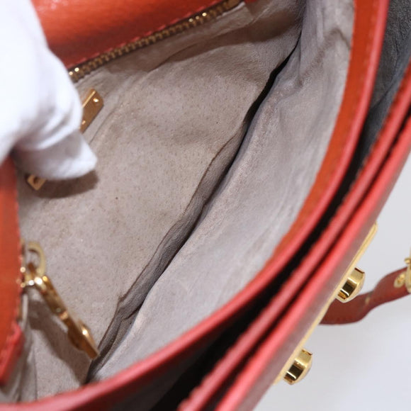 Miu Miu Madras Hand Bag Leather 2way Orange Gold Auth 152737