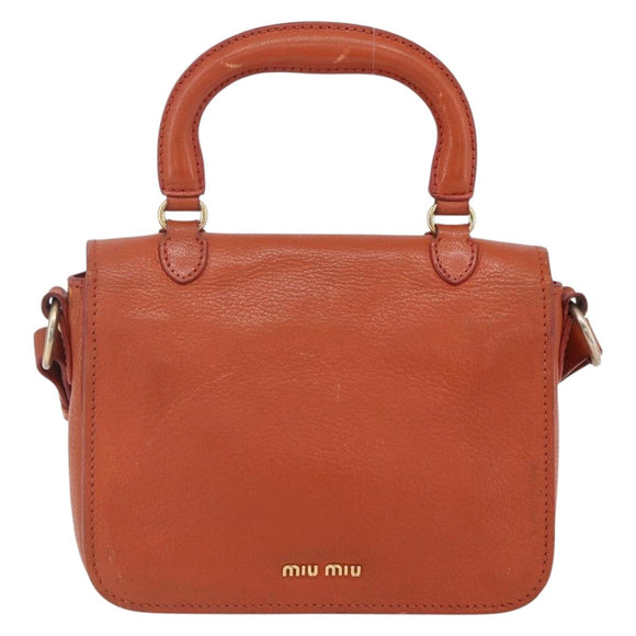 Miu Miu Madras Hand Bag Leather 2way Orange Gold Auth 152737