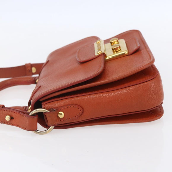 Miu Miu Madras Hand Bag Leather 2way Orange Gold Auth 152737