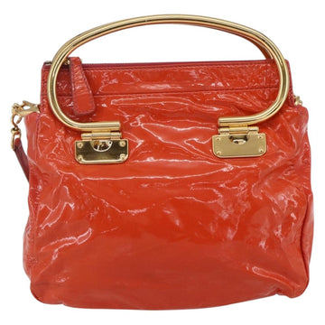 Miu Miu Hand Bag Enamel 2way Orange Gold Auth 152738 - 0