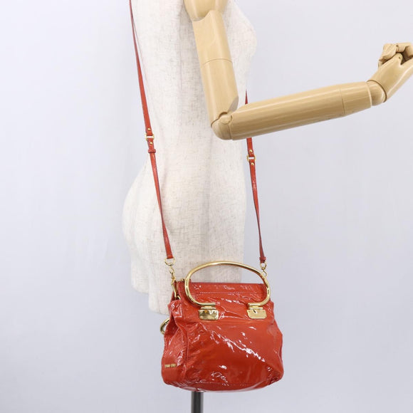 Miu Miu Hand Bag Enamel 2way Orange Gold Auth 152738
