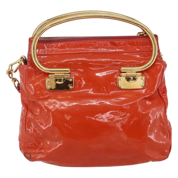 Miu Miu Hand Bag Enamel 2way Orange Gold Auth 152738