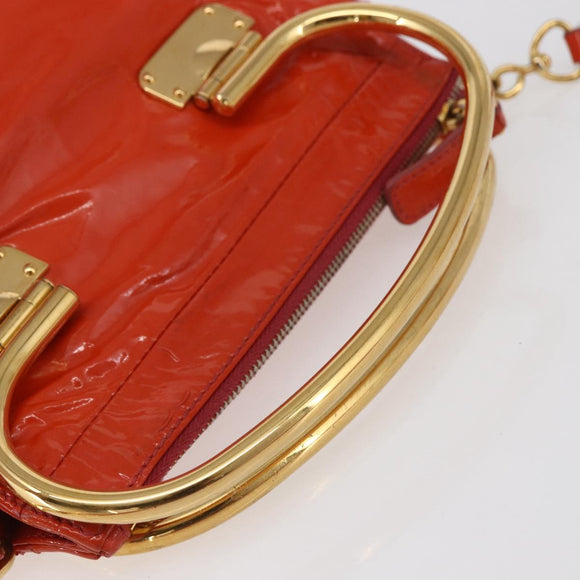 Miu Miu Hand Bag Enamel 2way Orange Gold Auth 152738