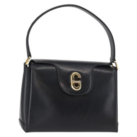 GUCCI Shoulder Bag Leather Navy Gold Auth 152739