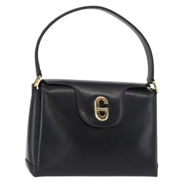 GUCCI Shoulder Bag Leather Navy Gold Auth 152739