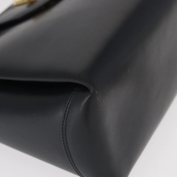 GUCCI Shoulder Bag Leather Navy Gold Auth 152739