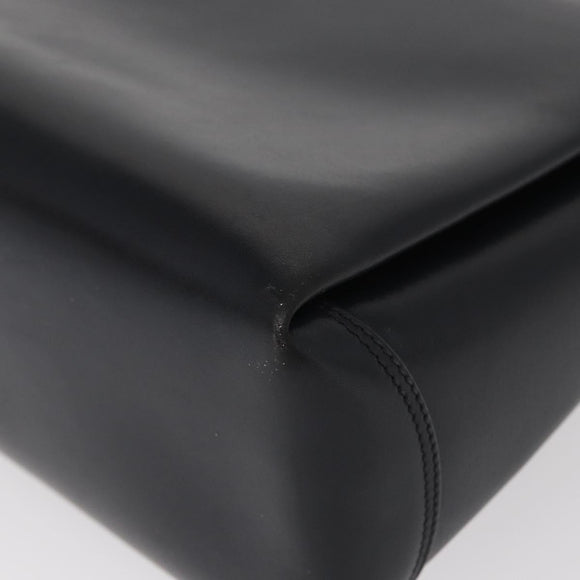 GUCCI Shoulder Bag Leather Navy Gold Auth 152739