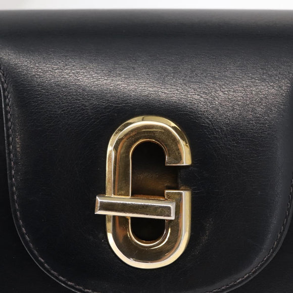 GUCCI Shoulder Bag Leather Navy Gold Auth 152739