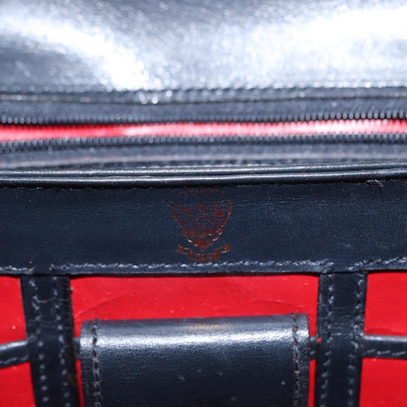 GUCCI Shoulder Bag Leather Navy Gold Auth 152739