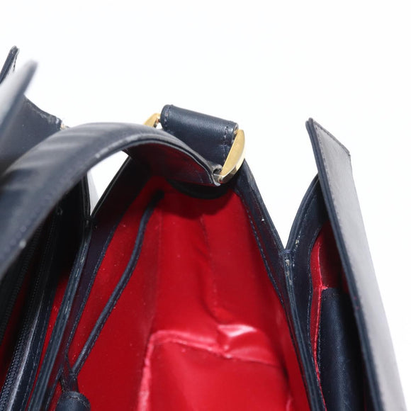 GUCCI Shoulder Bag Leather Navy Gold Auth 152739