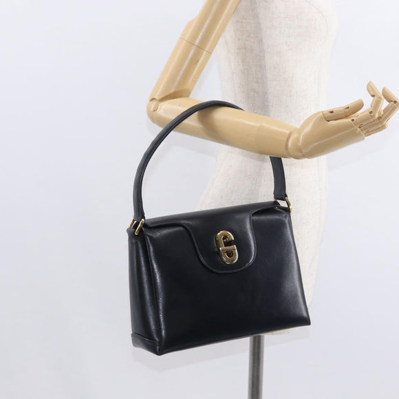 GUCCI Shoulder Bag Leather Navy Gold Auth 152739