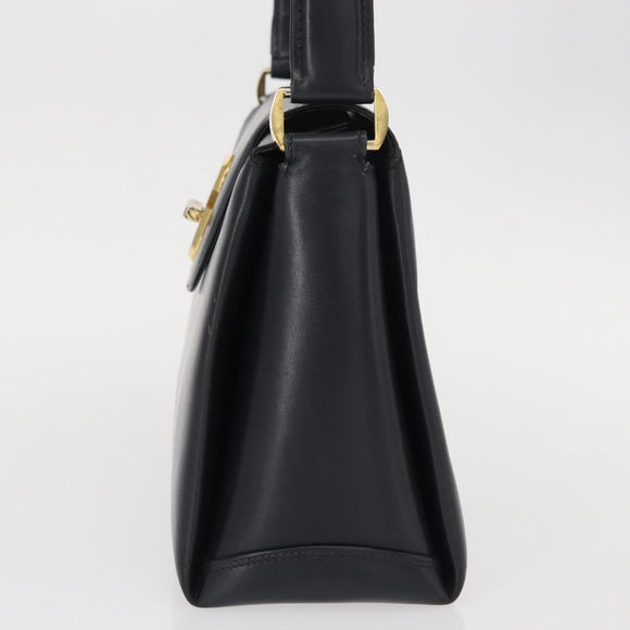 GUCCI Shoulder Bag Leather Navy Gold Auth 152739