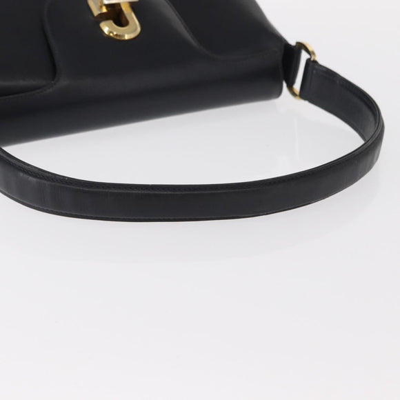 GUCCI Shoulder Bag Leather Navy Gold Auth 152739