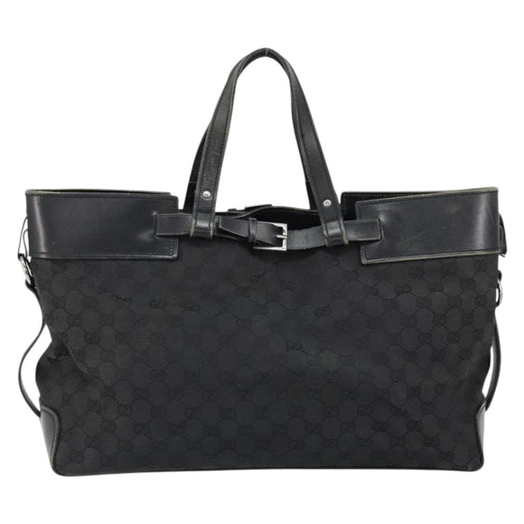 GUCCI GG Canvas Hand Bag Black Silver 106251 Auth 152740