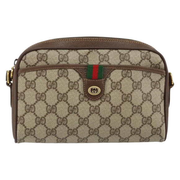 GUCCI GG Supreme Web Sherry Line Bag PVC Beige Gold 116 02 089 Auth 152741
