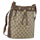 GUCCI GG Supreme Web Sherry Line Bag PVC Beige Gold 164 02 034 Auth 152742-1