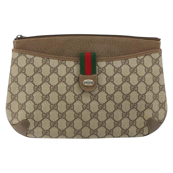 GUCCI GG Supreme Web Sherry Line Bag PVC Beige Gold 904 02 026 Auth 152743
