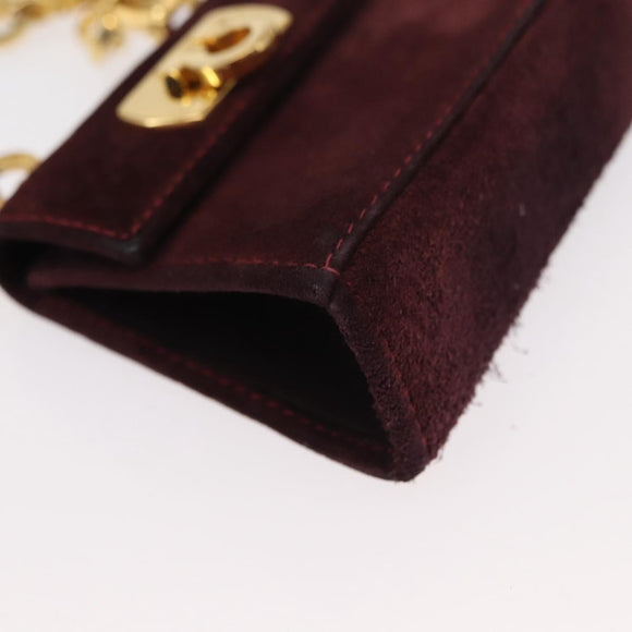 Salvatore Ferragamo Chain Gancini Shoulder Bag Suede Purple Gold Auth 152790