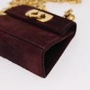 Salvatore Ferragamo Chain Gancini Shoulder Bag Suede Purple Gold Auth 152790-15