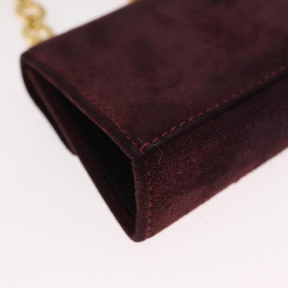 Salvatore Ferragamo Chain Gancini Shoulder Bag Suede Purple Gold Auth 152790