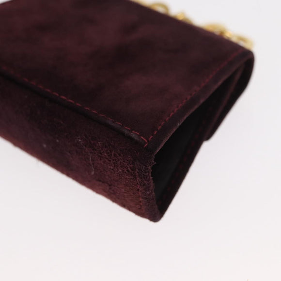 Salvatore Ferragamo Chain Gancini Shoulder Bag Suede Purple Gold Auth 152790