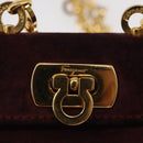Salvatore Ferragamo Chain Gancini Shoulder Bag Suede Purple Gold Auth 152790-18